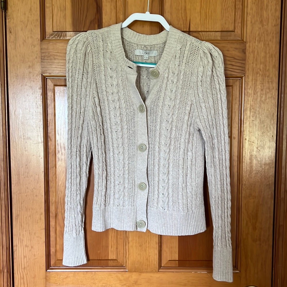 Loft cardigan. Size Medium. Dark cream or light tan. Soft.